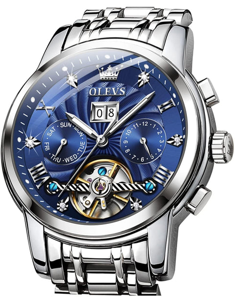 OLEVS Watches for Men Skeleton Automatic Mechanical Diamond Self Winding Gold Luxury Wristwatch Luminous Waterproof Business Dress Watch OLEVS