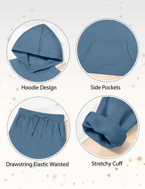 AGERWAY Clothes for Girls Sweatsuit Fall Winter Clothing Sets Fashion Hoodie Sweatshirts and Pants Sets 2Pcs Kids Clothes Girls Outfits Size 7/8 Grey Blue