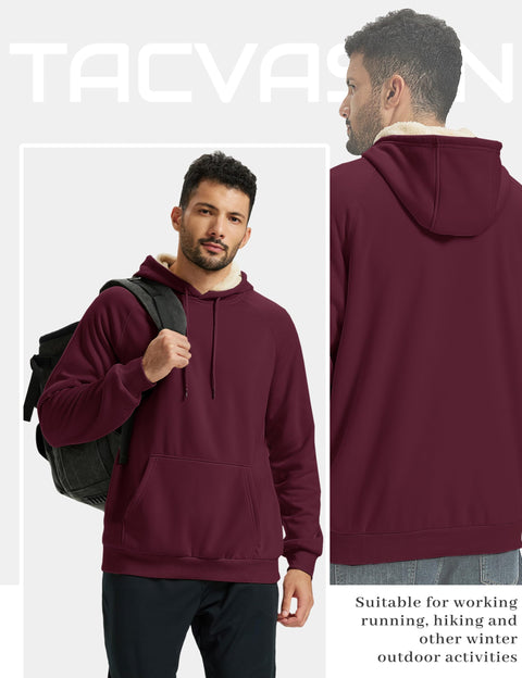 TACVASEN Fleece Lined Hoodies for Men Pullover Sherpa Sweatshirts Heavyweight Winter Thick Warm Hoodies Soft Outdoors Athletic Sweatshirt Wine Red M