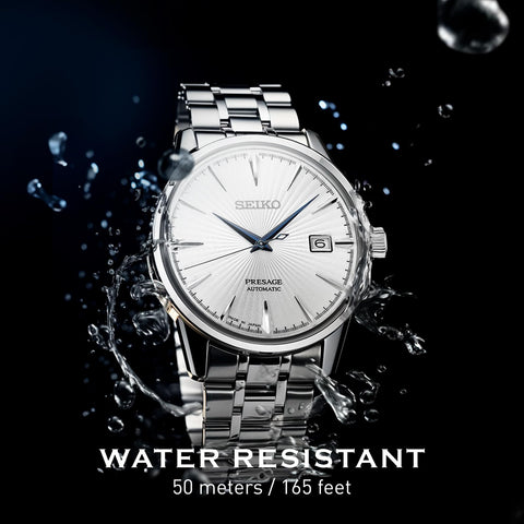 SEIKO SRPB77 Automatic Watch for Men - Presage Cocktail Time - Patterned Silver Dial with Gloss Finish, Date Calendar, 50m Water-Resistant SEIKO