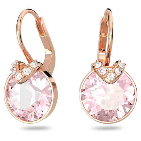 SWAROVSKI Bella V Drop Pierced Earrings, Round Pink Crystals with Clear Pavé on a Rose-Gold Tone Finished Setting, Part of the Swarovski Bella Collection SWAROVSKI