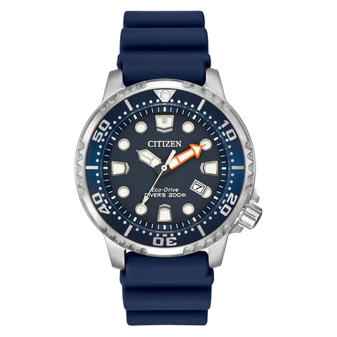 Citizen Promaster Dive Eco-Drive Watch, 3-Hand Date, ISO Certified, Luminous Hands and Markers, Rotating Bezel, Blue/Stainless (Model: BN0151-09L) Citizen
