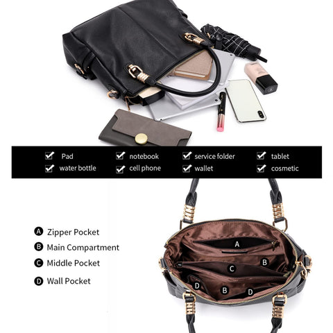 Kattee Women's Genuine Leather Purses and Handbags, Satchel Tote Shoulder Bag (Black) Kattee