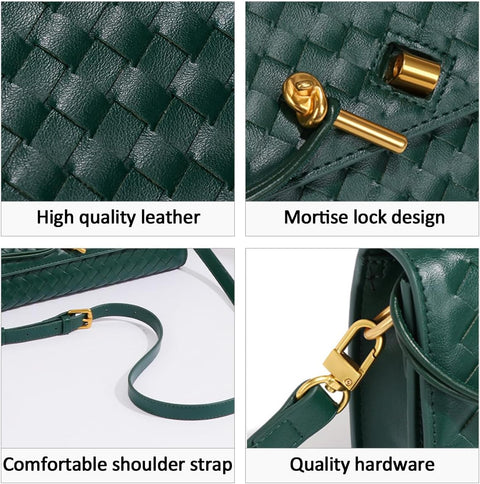 JYG Woven Handbag for Women Fashion Evening Shoulder Bag PU Leather Handmade Clutch Purse Wine Red Casual Crossbody Bags 2024 JYG
