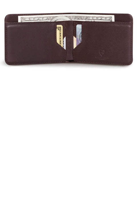 Vaultskin MANHATTAN Slim RFID Blocking Bifold Leather Wallet for Men - Minimalist Front Pocket Card Holder, Holds 9 Cards & Cash, Premium Italian Leather (Brown) Vaultskin