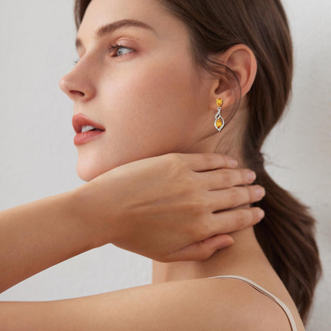 FANCIME Gift for Women November Birthstone Earrings for Her Teardrop Citrine Earrings S925 Sterling Silver infinity Love Birthday Gifts for Mom Women