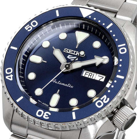 Seiko SRPD51 Automatic Watch for Men - 5 Sports - Blue Sunray Dial, Day/Date Calendar, LumiBrite Hands and Markers, and Rotating Bezel, 100m Water-Resistant