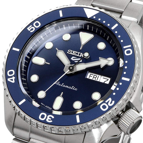 Seiko SRPD51 Automatic Watch for Men - 5 Sports - Blue Sunray Dial, Day/Date Calendar, LumiBrite Hands and Markers, and Rotating Bezel, 100m Water-Resistant