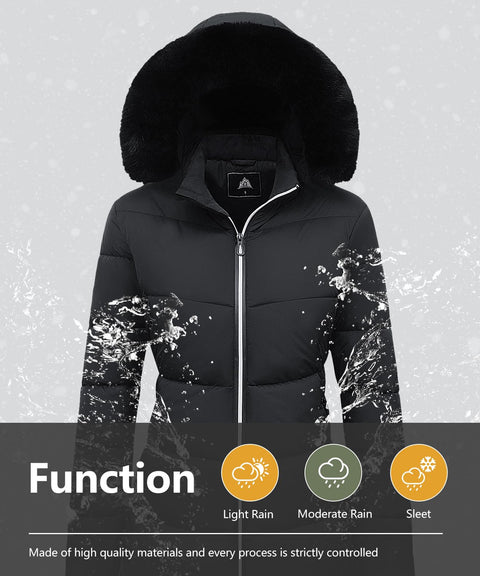 MOERDENG Women's Winter Windproof Warm Down Coats Waterproof Thicken Hooded fashions Puffer Jacket Black 01-L MOERDENG