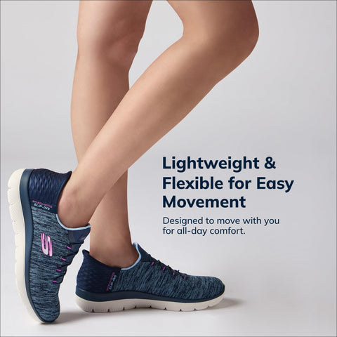 Skechers Women's Summits Hands-Free Slip-Ins – Memory Foam Insole, Heel Pillow, Vegan Materials Sneaker, Navy Purple, 7.5