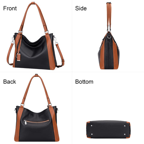Over Earth Soft Leather Handbags for Women Shoulder Hobo Bag Large Tote Crossbody Bag (O103E Black/Brown) Over Earth