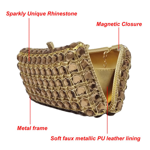 Unique Diamond Evening Bag Dress Up Prom Crystal Clutch Purse Women Bridal Party Wedding HUANG ZHUANG