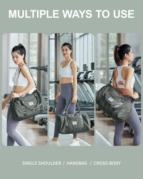 Gym Bag Womens Mens with Shoes Compartment and Wet Pocket,Travel Duffel Bag for Plane,Sport Gym Tote Bags Swimming Yoga,Waterproof Weekend Overnight Carry on Bag Hospital Holdalls WISEPACK