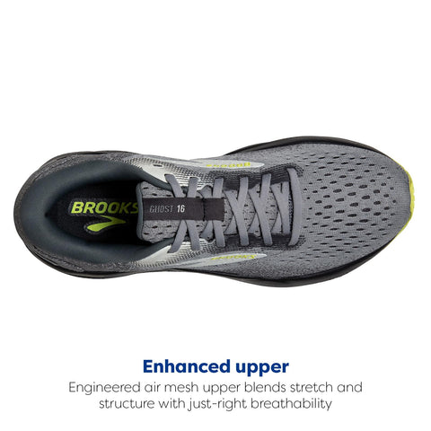 Brooks Men’s Ghost 16 Neutral Running Shoe - Primer/Grey/Lime - 11 Medium