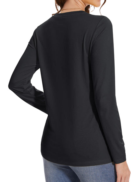 MAGCOMSEN Black Long Sleeve Shirt for Woman Casual Womens Crew Neck Tops 2025 Fall Top Basic Tee Classic Fit T Shirts Trendy Clothing M