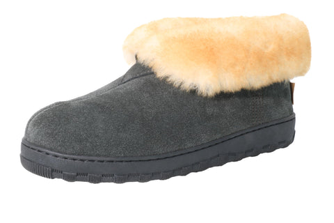 PEDOQU Men's slippers cozy boots suede leather upper sheepskin collar & shearling lined memory foam slip on warm house shoes indoor/uutdoor loafer slipper for men