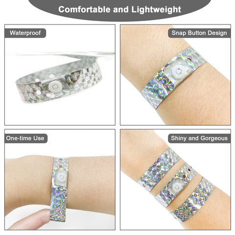 OUCHAN Holographic Plastic Party Wristbands Silver- 500 Pack Vinyl Wristbands for Events Club Music Meeting OUCHAN