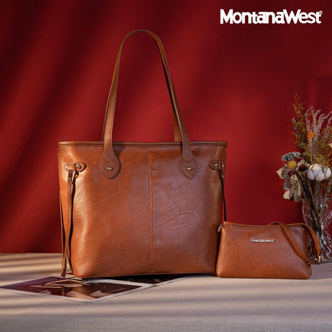 Montana West Tote Bag for Women Brown Ladies Designer Purses and Handbags Top Handle Shoulder Satchel Hobo Bag with Coin Purse, 2PCS Set MWC2-087BR Montana West