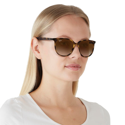 Ray-Ban Womens RB4378 Square Sunglasses, Havana/Gradient Brown, 54 mm