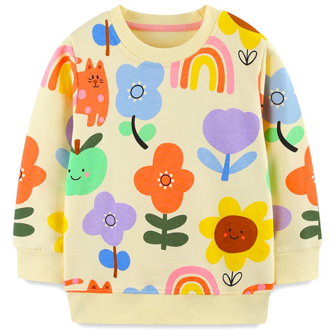 Little Girls Sweatshirts Clothes Outfits Fall Winter Spring Cotton Cute Crewneck Long Sleeve Floral and Rainbow Casual Shirt Tops Hoodie Clothing for Daily School Playwear Cream with Flowers Size 6