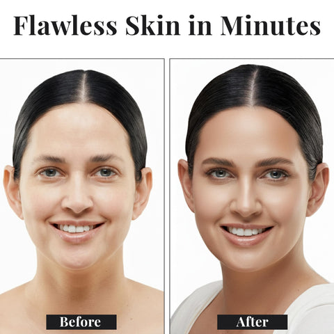 Jerome Alexander My Color Self-Adjusting Foundation, Hydrating & Lightweight Face Makeup, Skincare-Infused, with Kabuki Brush, Medium, 1 oz