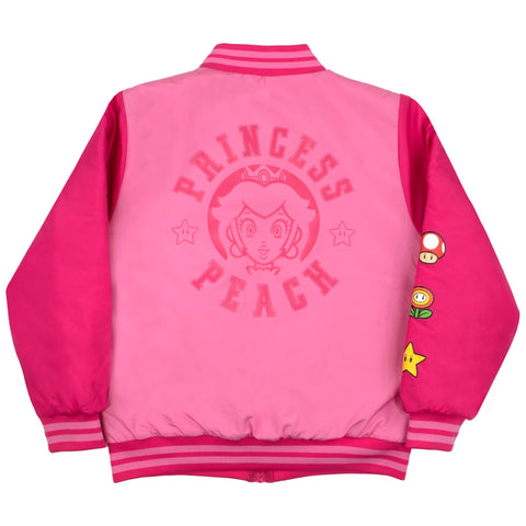 Nintendo Super Mario Bomber Jacket for Girls, Mario and Luigi Bomber Jacket (Peach Pink, Size 6/6X)