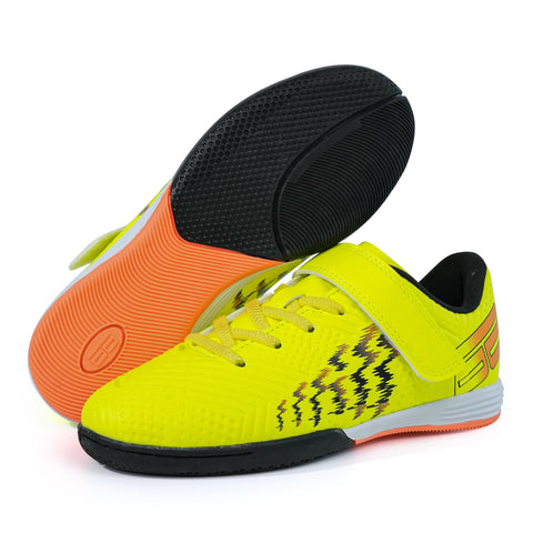 brooman Kids Futsal Indoor Soccer Shoes Boys Girls Soccer Sneakers (3,Lime)