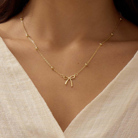 Thaivor Stocking Stuffers Necklace for Women Dainty Bow Necklace 14K Gold Plated Cute Choker Small Pendant Charm Necklaces Teen Gift Trendy Stuff Personalized Jewelry Christmas Gifts