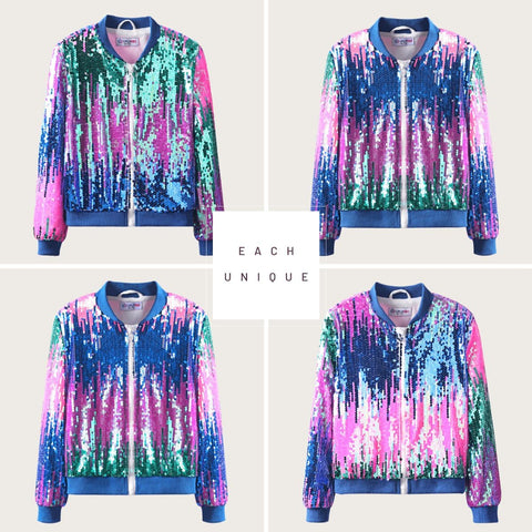 Ombre Sequin Bomber Jacket for Girls II Kid & Toddler Lightweight Sparkle Long Sleeve Zipper Gradient Jackets with Pockets