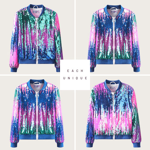 Ombre Sequin Bomber Jacket for Girls II Kid & Toddler Lightweight Sparkle Long Sleeve Zipper Gradient Jackets with Pockets