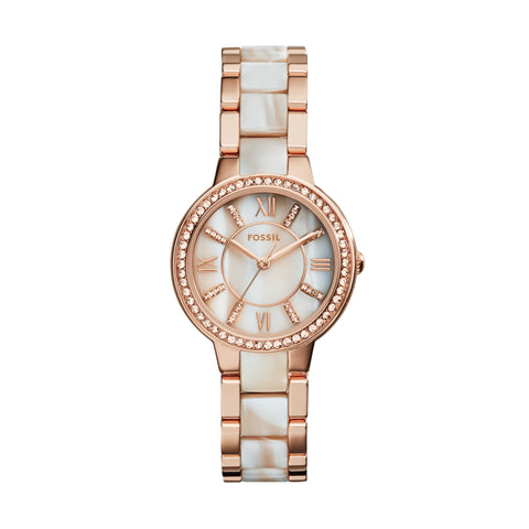Fossil Women's Virginia Quartz 30MM Rose Gold/Horn Acetate Watch - Elegant Watches for Women