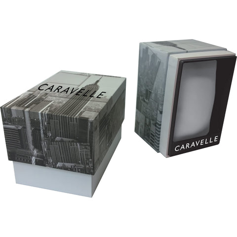 Caravelle by Bulova Ladies' Classic Crystal 3-Hand Quartz Watch, Roman Numeral Markers, Rectangle Case, Curved Mineral Crystal, Black Leather Strap/Stainless Caravelle