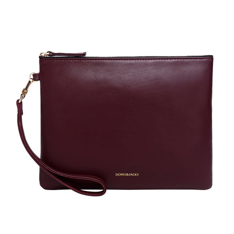 DORIS&JACKY Lambskin Leather Wristlet Clutch Purse For Women Large Soft Designer Wallet With Strap DORIS&JACKY