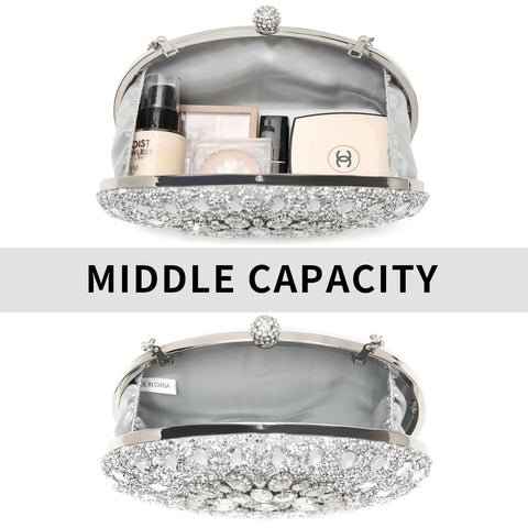 Beaguful Women's Evening Bags Sparkly Rhinestone Clutch Purses Luxury Handbags Oval Black Beaguful