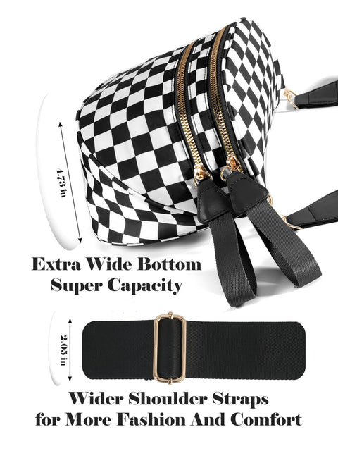 Black and White Checkered Crossbody Bum Bag for Women,Spacious Checkered Purse Fanny Packs Belt Bag Sling Bag with Shoulder Strap (Black and White Checkered)