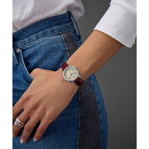 Timex Women's Easy Reader 30mm Watch – Silver-Tone Case Cream Dial with Brown Croco Leather Strap