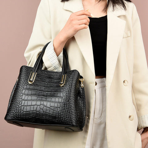 OGOLOUG Top Handle Bags Leather Tote leather Purse with Adjustable Shoulder Strap Crocodile Tote Bag for Women Women's Shoulder Crossbody Handbags (black) OGOLOUG