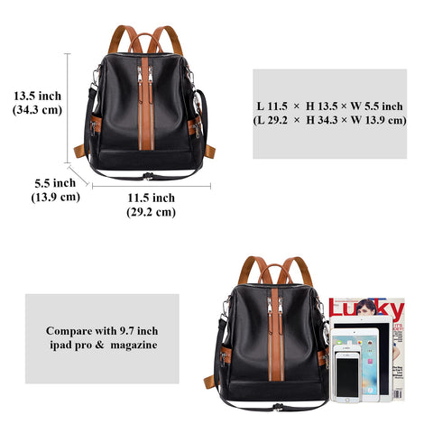 ALTOSY Genuine Leather Backpack Purse for Women Convertible Shoulder Bag Crossbody Bag with Laptop Compartment(S77 Black/Brown) ALTOSY