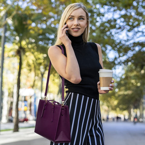 LOVEVOOK 15.6 Inch Laptop Bag for women, Large Waterproof PU Leather Work Briefcase with USB Charging Port Casual Computer Shoulder Messenger Fashion Business Office Tote Handbag Purse, Purple LOVEVOOK