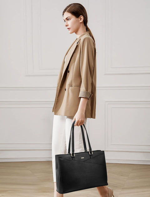 Laptop Tote Bag for Women 15.6 Inch Waterproof Leather Computer Bags Business Office Work Briefcase Black LOVEVOOK