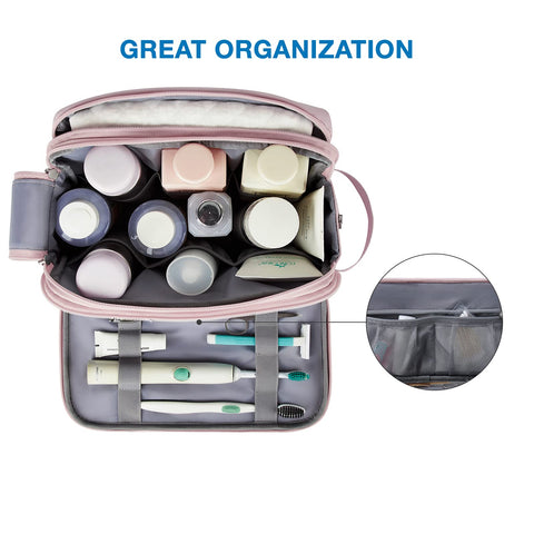 BAGSMART Large Toiletry Bag for Women, Cosmetic Makeup Bag Organizer, Travel Bag for Toiletries, Dopp Kit Water-resistant Shaving Bag for Accessories, Pink-Large BAGSMART