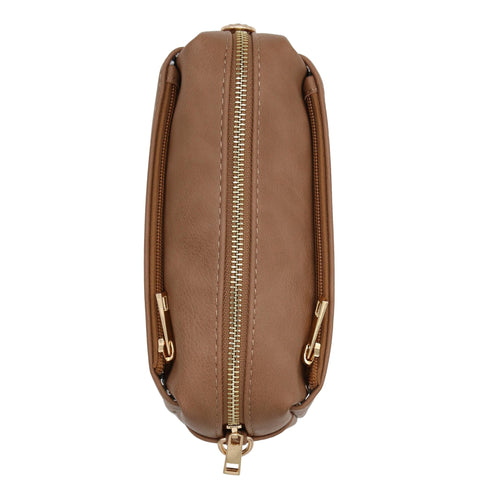 FashionPuzzle Small Triple Zip Crossbody Bag (Stone) FashionPuzzle