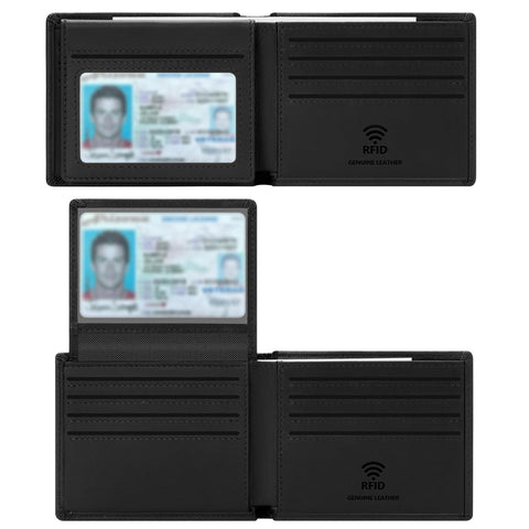 Travelambo Genuine Leather Wallet for Men with Gift Box - Handmade Bifold Stylish - Mens Wallets Rfid Blocking with 2 ID Windows