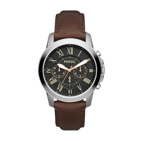 Fossil Men's Grant Quartz Stainless Steel and Leather Chronograph Watch, Color: Silver, Brown (Model: FS4813) Fossil