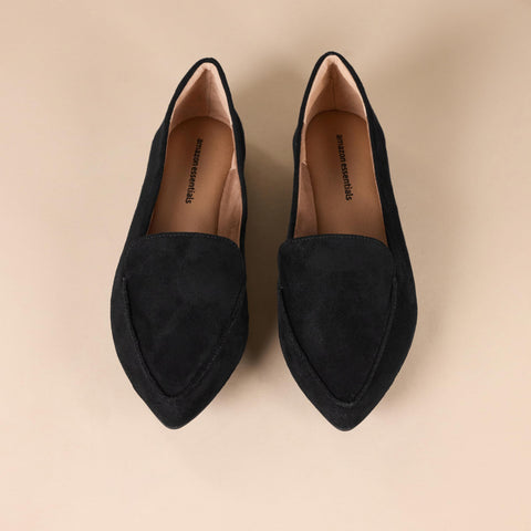 Amazon Essentials Women's Loafer Flat, Black Microsuede, 7