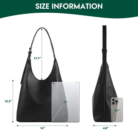 Hobo Bag for Women, Vegan Leather Slouchy Shoulder Handbags Purses for Women with Adjustable Strap (Black)
