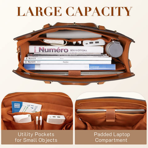 Missnine Laptop Bag for Women 15.6 inch PU Leather Work Tote Bag Large Computer Briefcase Business Office Handbag Missnine