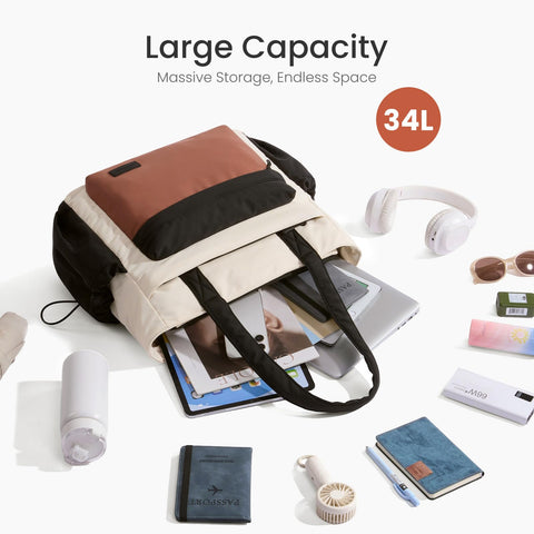 LOVEVOOK Tote Bag for Women, Puffer Work Tote with Zipper & Compartments, Travel bag Shoulder Handbag for Nurse Teacher Daily Use, Lightweight Large Totes Bag for Women