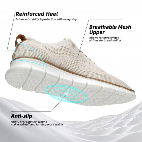 Men's Casual Dress Shoes Fashion Walking Sneakers Mesh Business Oxfords Work Lightweight Soft Sole Beige