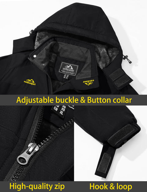 TACVASEN Men's Winter Ski Jacket Waterproof Snow Coats Snowboard Fleece Lining Jacket Warm Parka with Hooded Black XL